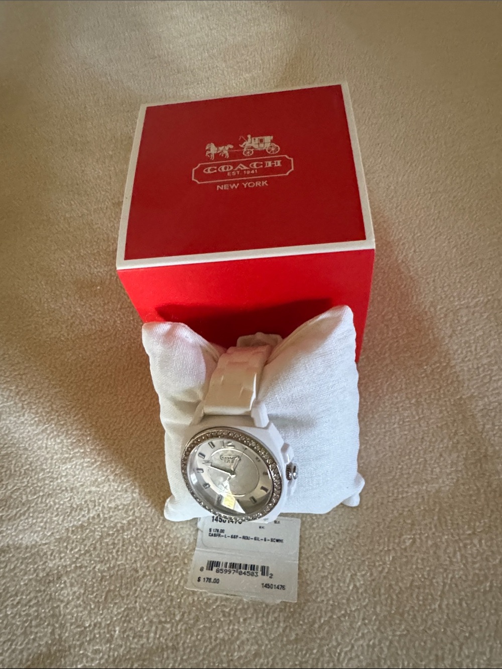 Coach White Ceramic Watch with Crystal-Set Bezel